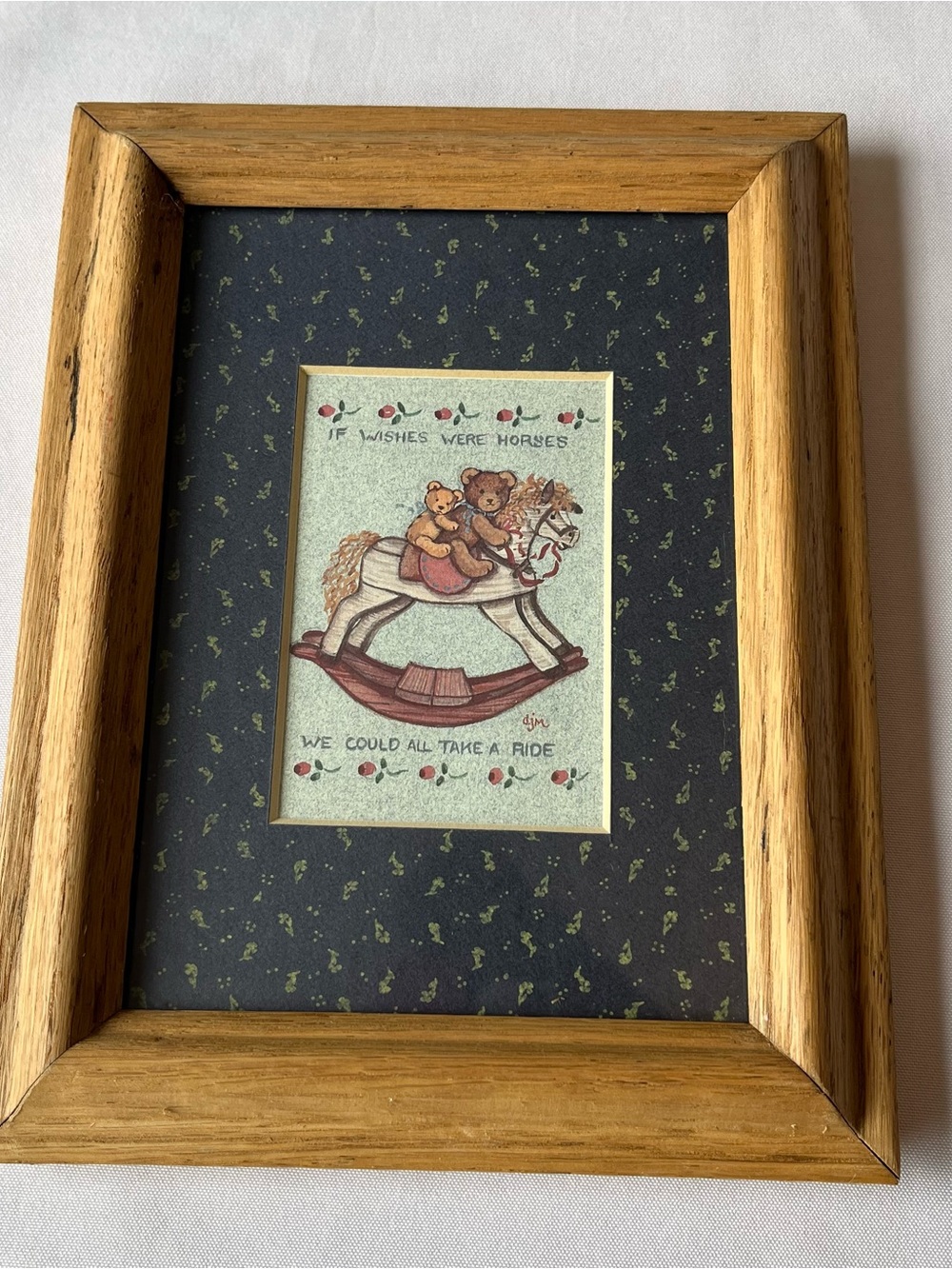 Vintage 1980s Nursery Print Featuring Teddy Bears On Rocking Horse